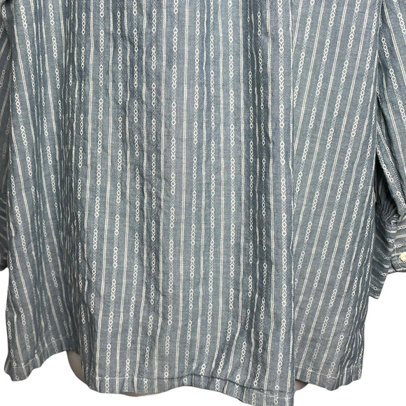 FRYE Size Large Popover Cotton Tunic Top 3/4 Sleeve Diamond Stripe Half Button - Picture 11 of 16
